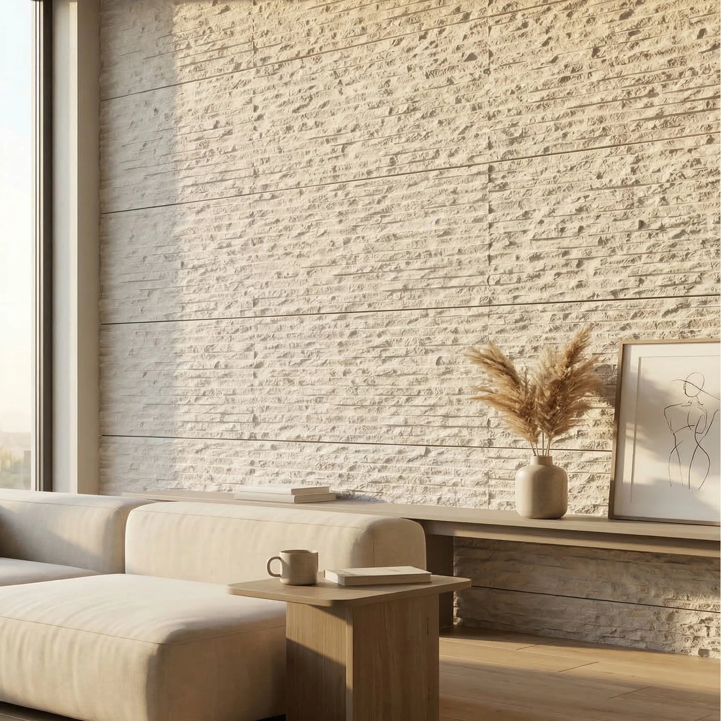 WOODFLEX FLEXIBLE SOFT STONE PANEL - ROUGH LINE White - 2700 x 600mm
