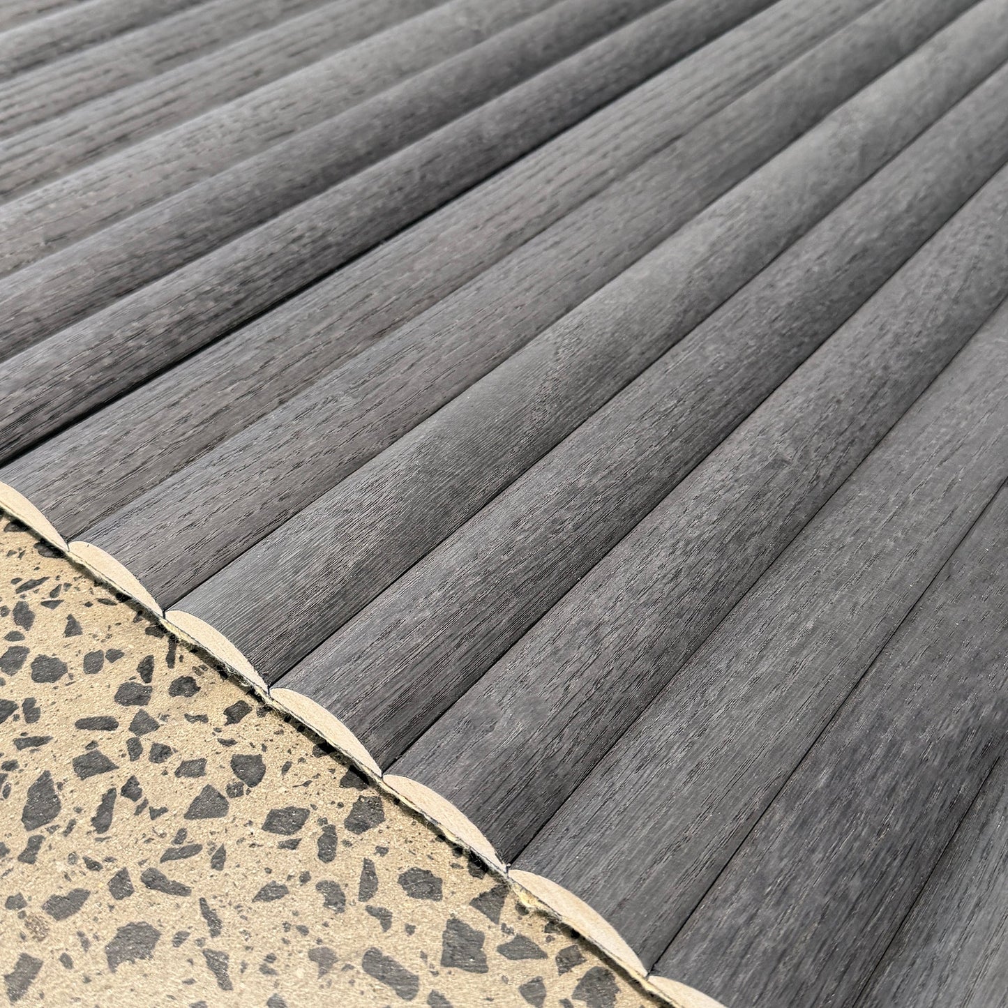 WOODFLEX Flexible Wooden Slat Wall Panel - Black Oak - 2700mm x 600mm - Half Round 37mm