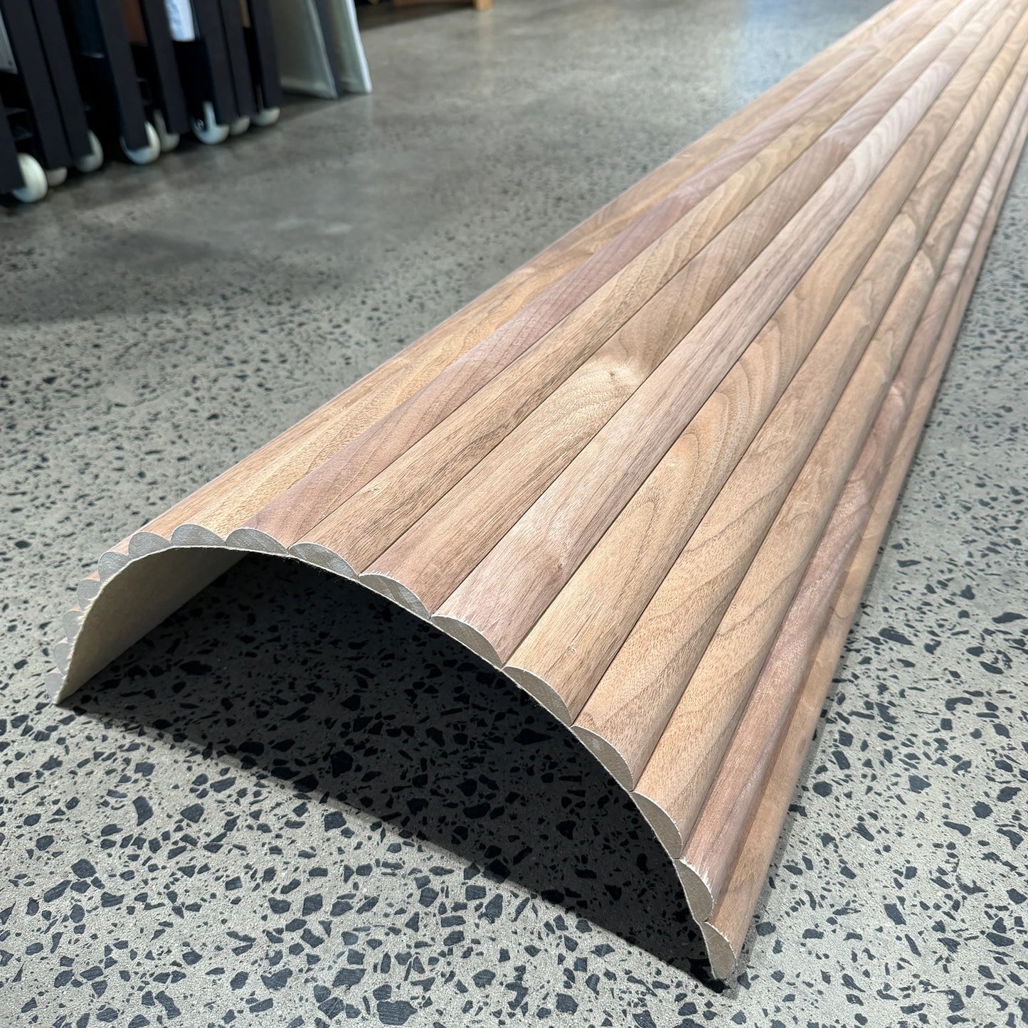 WOODFLEX Flexible Wooden Slat Wall Panel - Walnut Veneer - 2700mm x 600mm - Half Round 37mm