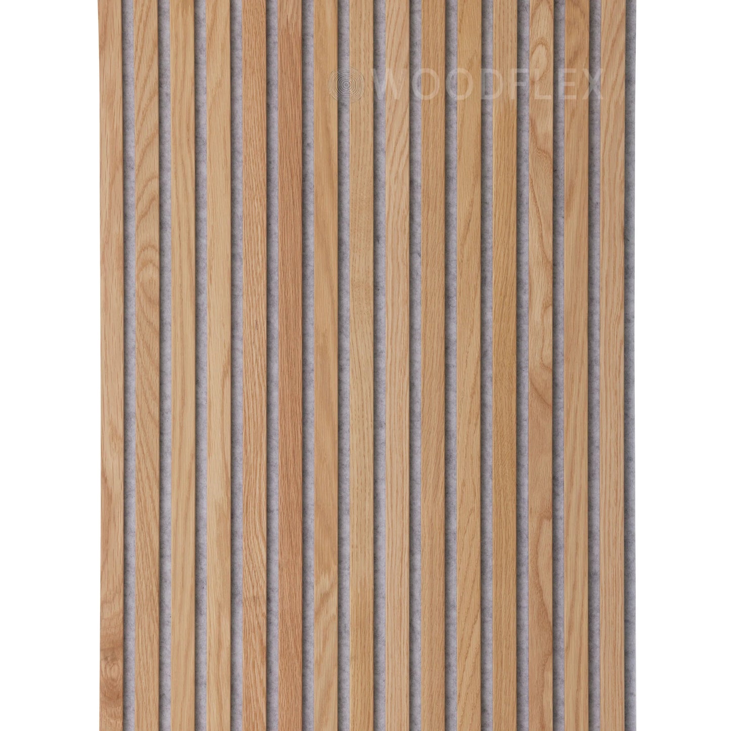 WOODFLEX Flexible Acoustic Wood Slat Panel - 3 Sided Oak Veneer on Light Grey - 2700mm x 600mm