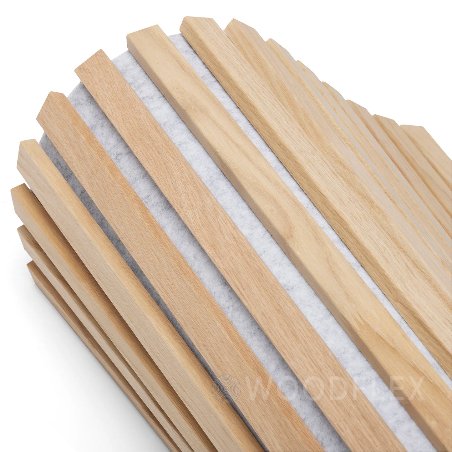 WOODFLEX Flexible Acoustic Wood Slat Panel - 3 Sided Oak Veneer on Light Grey - 2700mm x 600mm