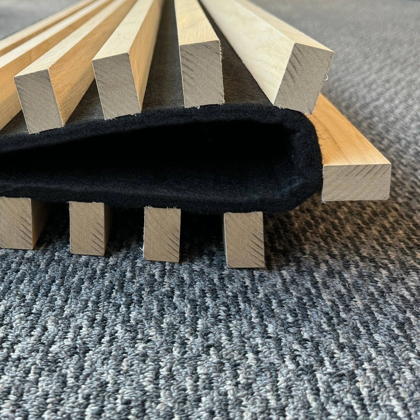 WOODFLEX Flexible Acoustic Battened Wood Slat Panel - 3 Sided Full Wrap Oak Veneer - 2700mm x 600mm