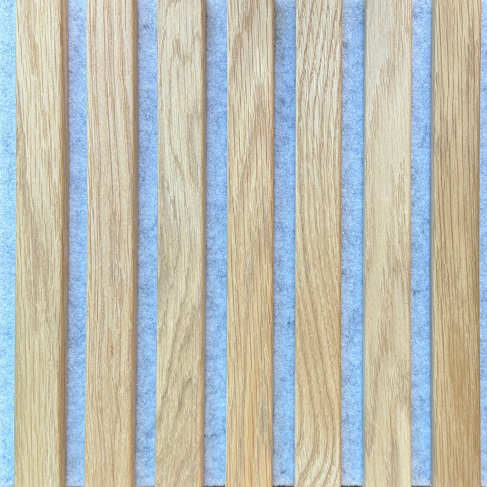 WOODFLEX Flexible Acoustic Wood Slat Panel - 3 Sided Oak Veneer on Light Grey - 2700mm x 600mm