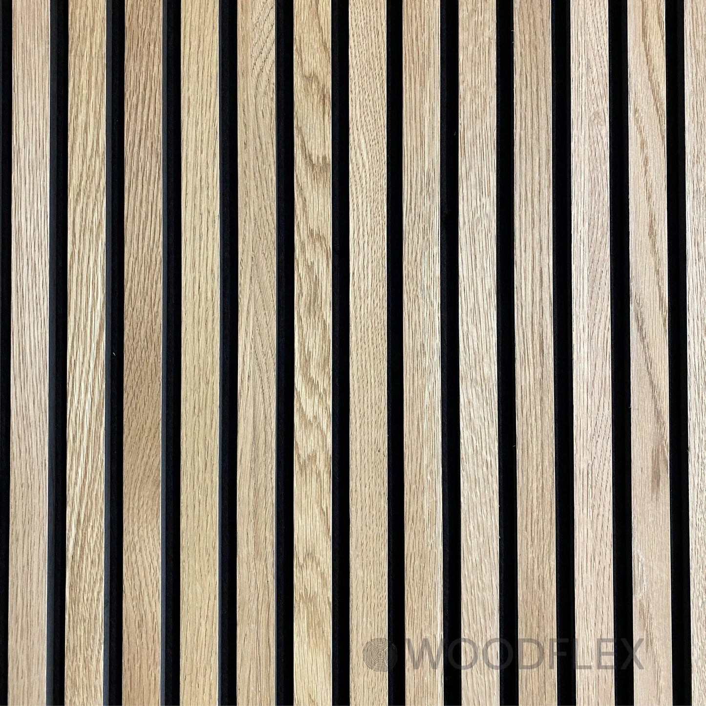 WOODFLEX Flexible Acoustic Wood Slat Panel - 3 Sided Full Wrap Oak Veneer on Black - 2700mm x 600mm