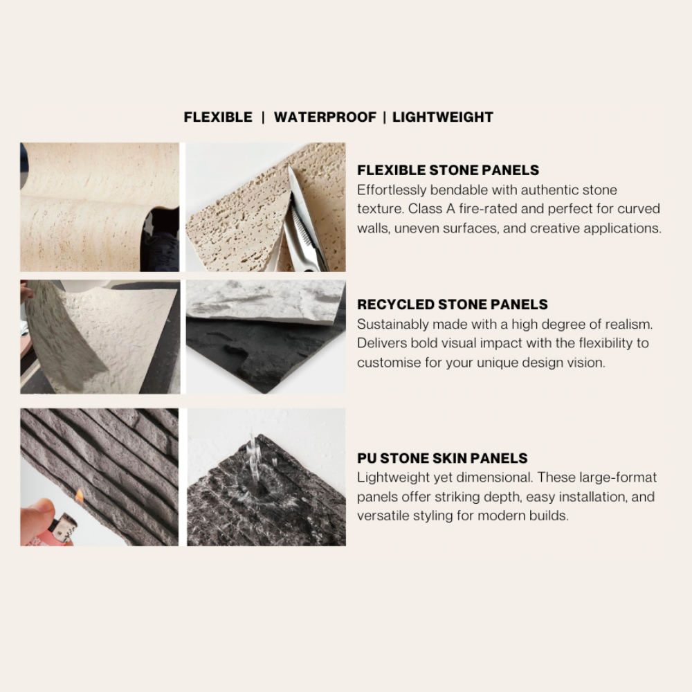 WOODFLEX FLEXIBLE PU STONE PANEL - TRAVERTINE - 1200 x 600mm