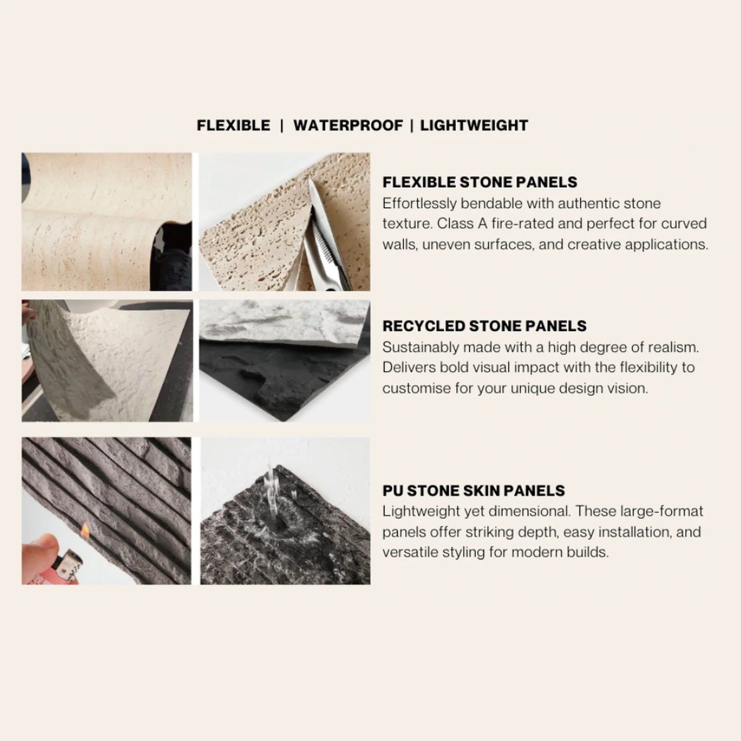 WOODFLEX  Flexible SOFT STONE PANEL - RIPPLE BOARD Grey - 1200 x 600mm