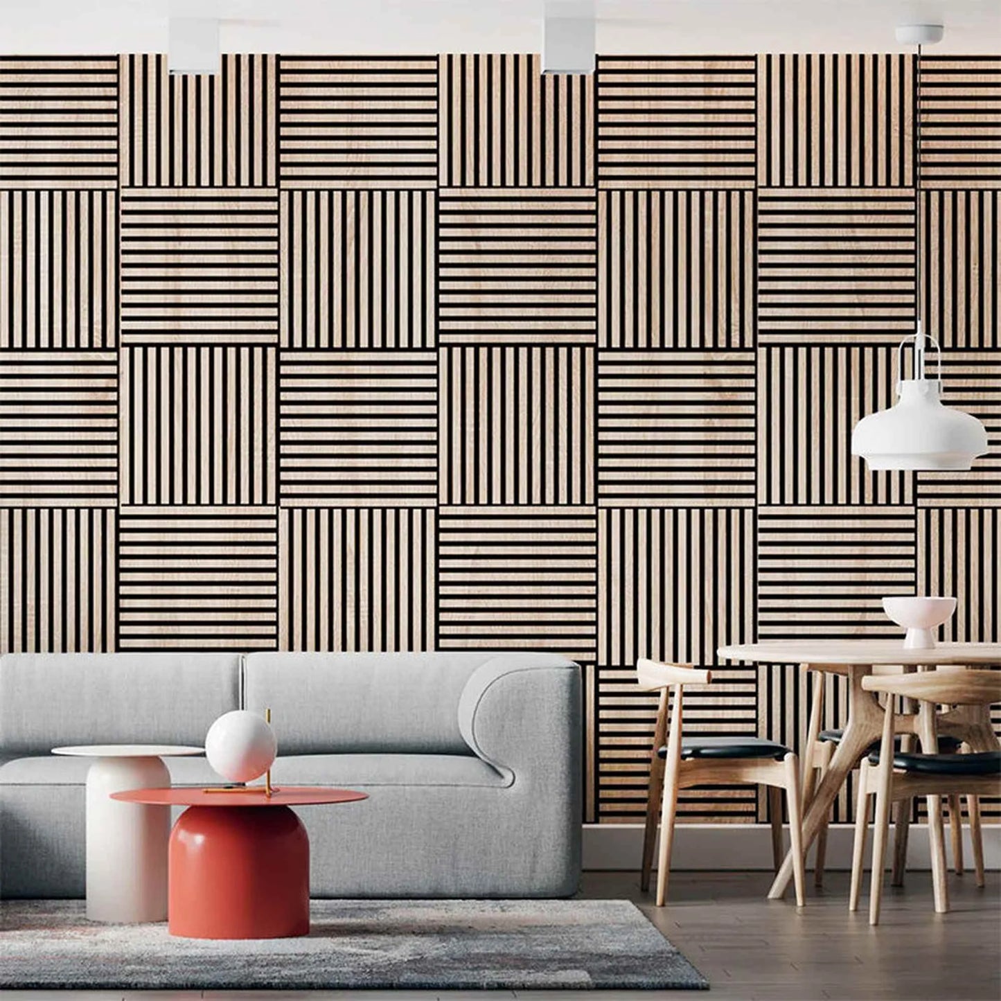 Square WOODFLEX Acoustic Wood Slat Wall Tiles - Oak Veneer - 4pc Set