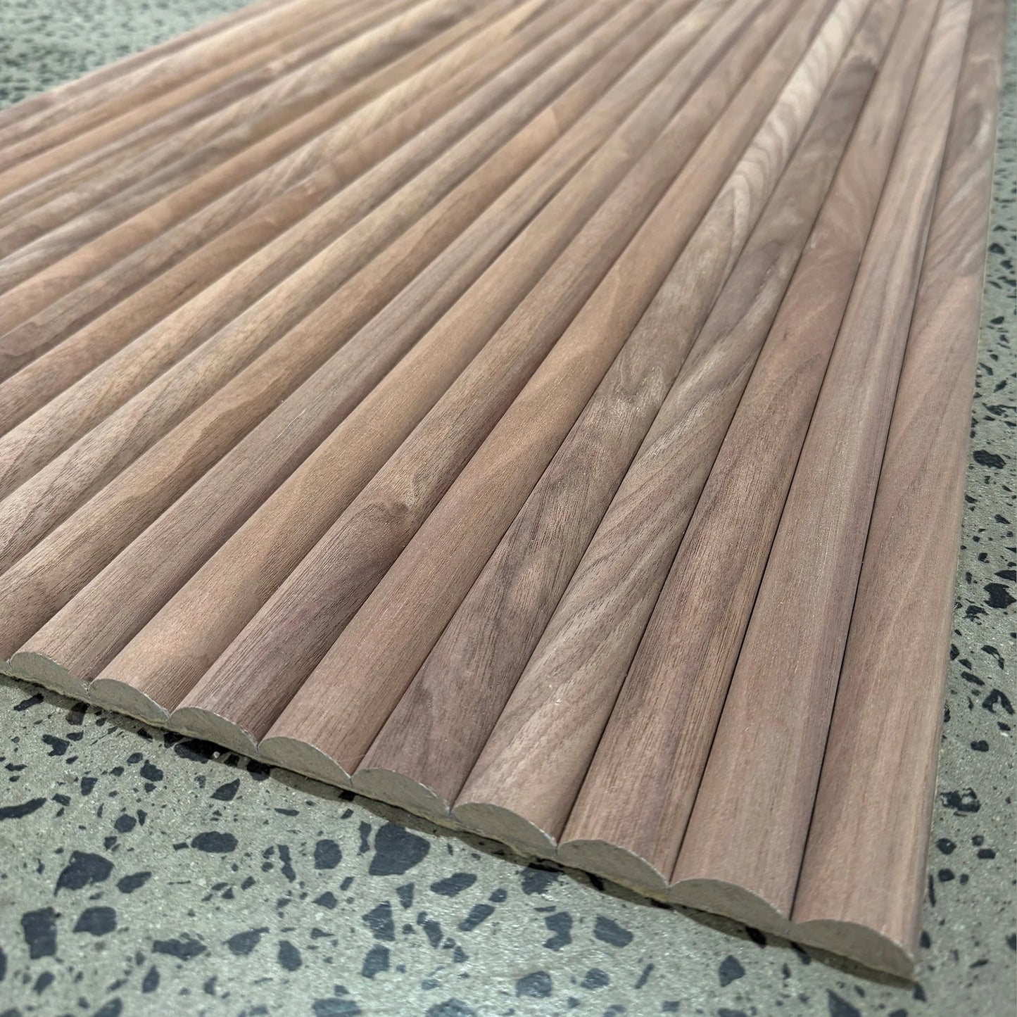 WOODFLEX Flexible Wooden Slat Wall Panel - Walnut Veneer - 2700mm - Half Round 27mm