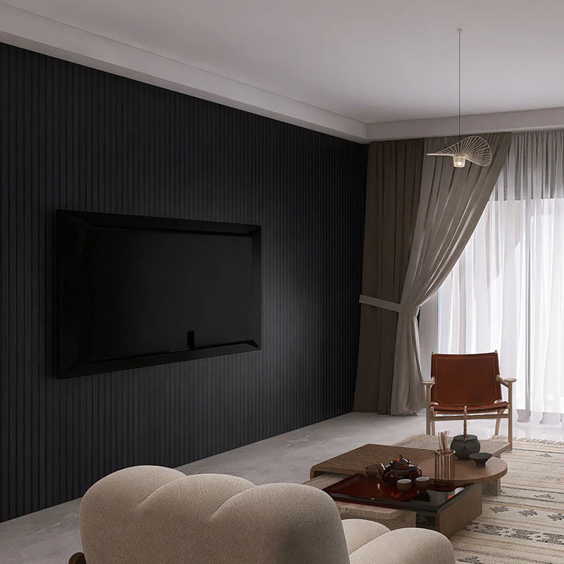 WOODFLEX Flexible Acoustic Wood Slat Wall Panel - Black Coated - 3000mm x 600mm